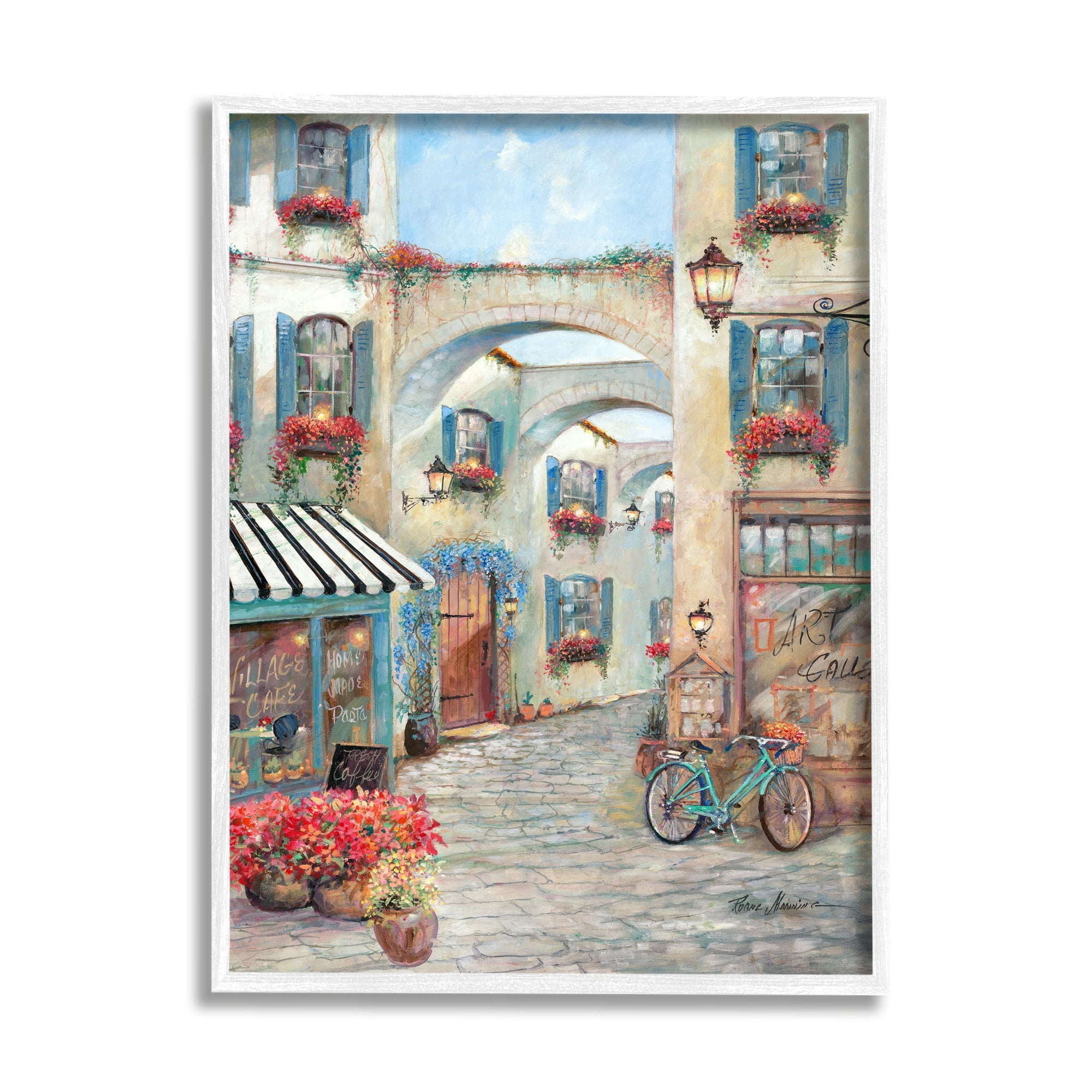 Stupell Industries European Village Traditional Town Square Bistro Flowers Architecture, 16 x 20, Design by Ruane Manning