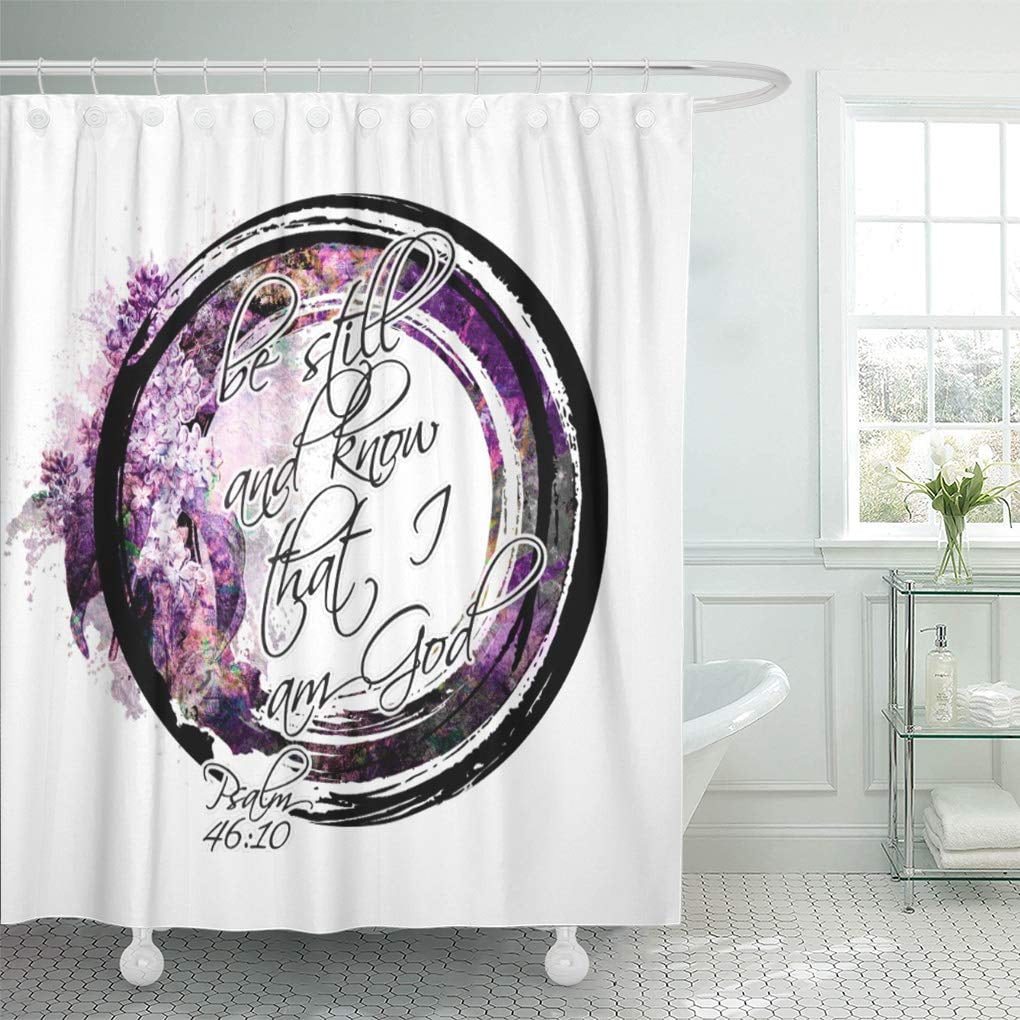 Atabie Purple Spiritual Be Still Scripture Lavender Floral Inspirational Psalms Shower Curtain 60x72 Inch Walmart Com Walmart Com