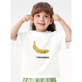 thumbnail image 1 of Girls' Summer Casual T-Shirt - Comfy Stretch Round Neck Short Sleeve Tee with Fun Banana Graphic Print, Bright Yellow, 100% Polyester, Machine Washable, Perfect for Casual Attire, Everyday Youngsters, 1 of 5