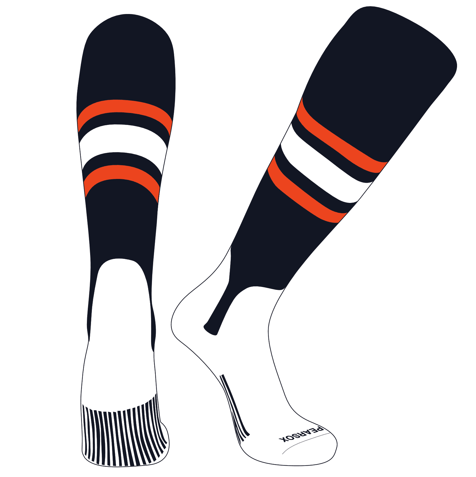 Orange C, 5in Black TCK Elite Baseball Knee High Stirrup Socks 