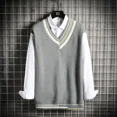 thumbnail image 2 of Ropa de hombre Chaleco verde Suéter de punto retro japonés Chaleco de retazos sin mangas con cuello en V para hombre Ropa de otoño coreana para la calle A, 2 of 4