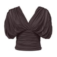 thumbnail image 6 of Babysbule Women's V-Neck Batwing Sleeve Ruched Crop Top, Solid Color Fitted Blouse for Party and Night Out, 6 of 7