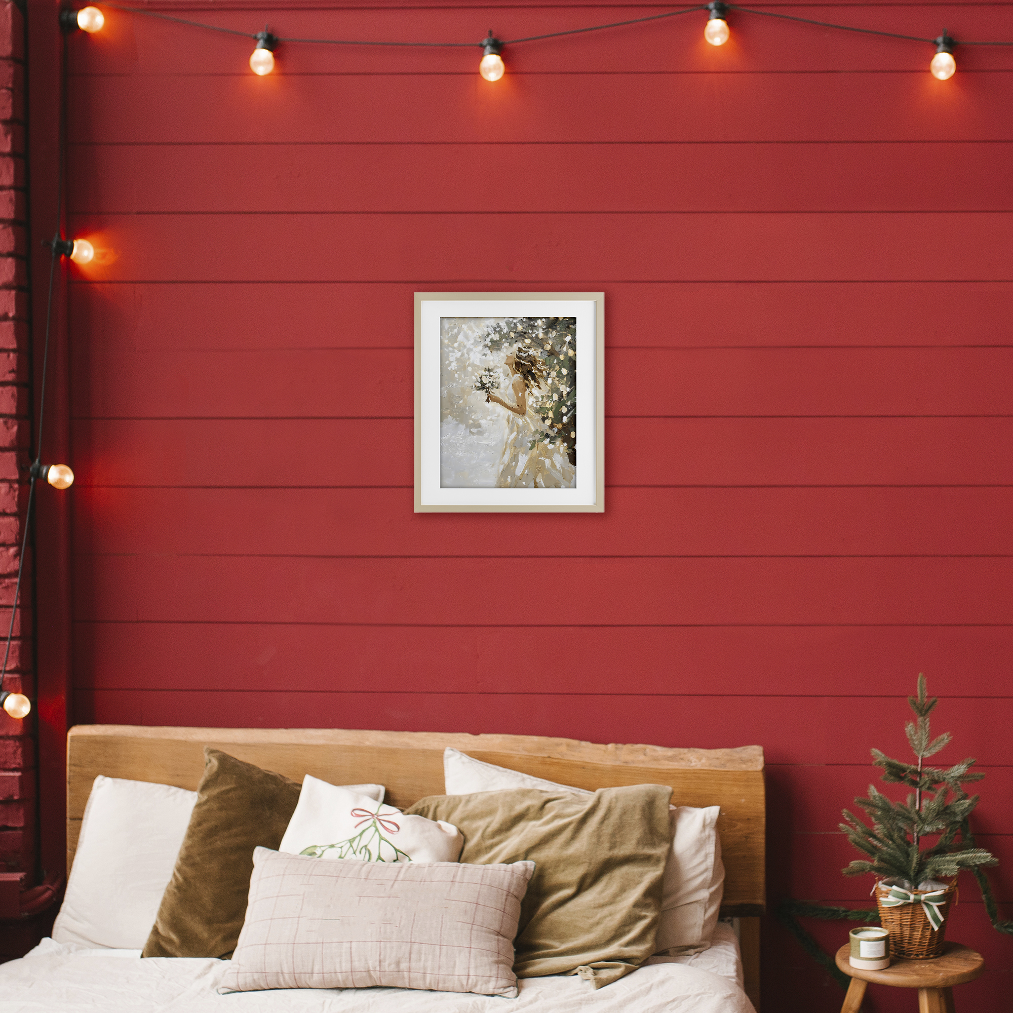 Soft White Snow Flurry Birch Framed Print Under Glass, design by LSR Design Studio
