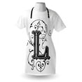thumbnail image 3 of Letter L Apron Ornated Capital L Calligraphy Initials Alphabet Family Name Medieval Culture, Unisex Kitchen Bib Apron with Adjustable Neck for Cooking Baking Gardening, Black Grey White, by Ambesonne, 3 of 3
