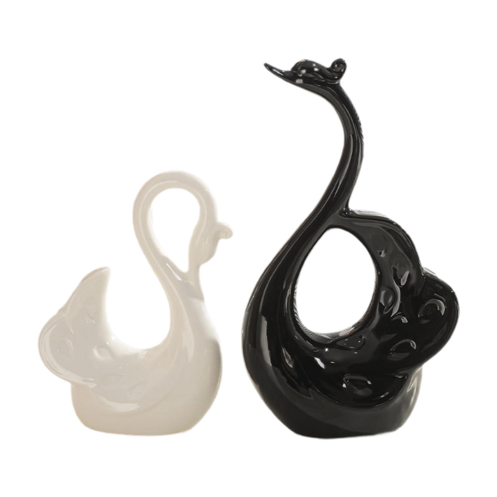 Esquirla 2 Pieces Swan Statues Ceramic Animal Figurines Couple Ornaments Collectible Sculptures Modern Art Suitable for Bedroom Shelf Desk Display Gift Giving