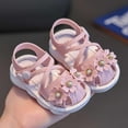 thumbnail image 2 of Otqutp Flat Sole Footwear for Toddler Girls Pearl Flowers Wrapped Head Non Slip Soft Bottom Buckle Walking Shoes Summer Closed Toe Sandals, 2 of 8