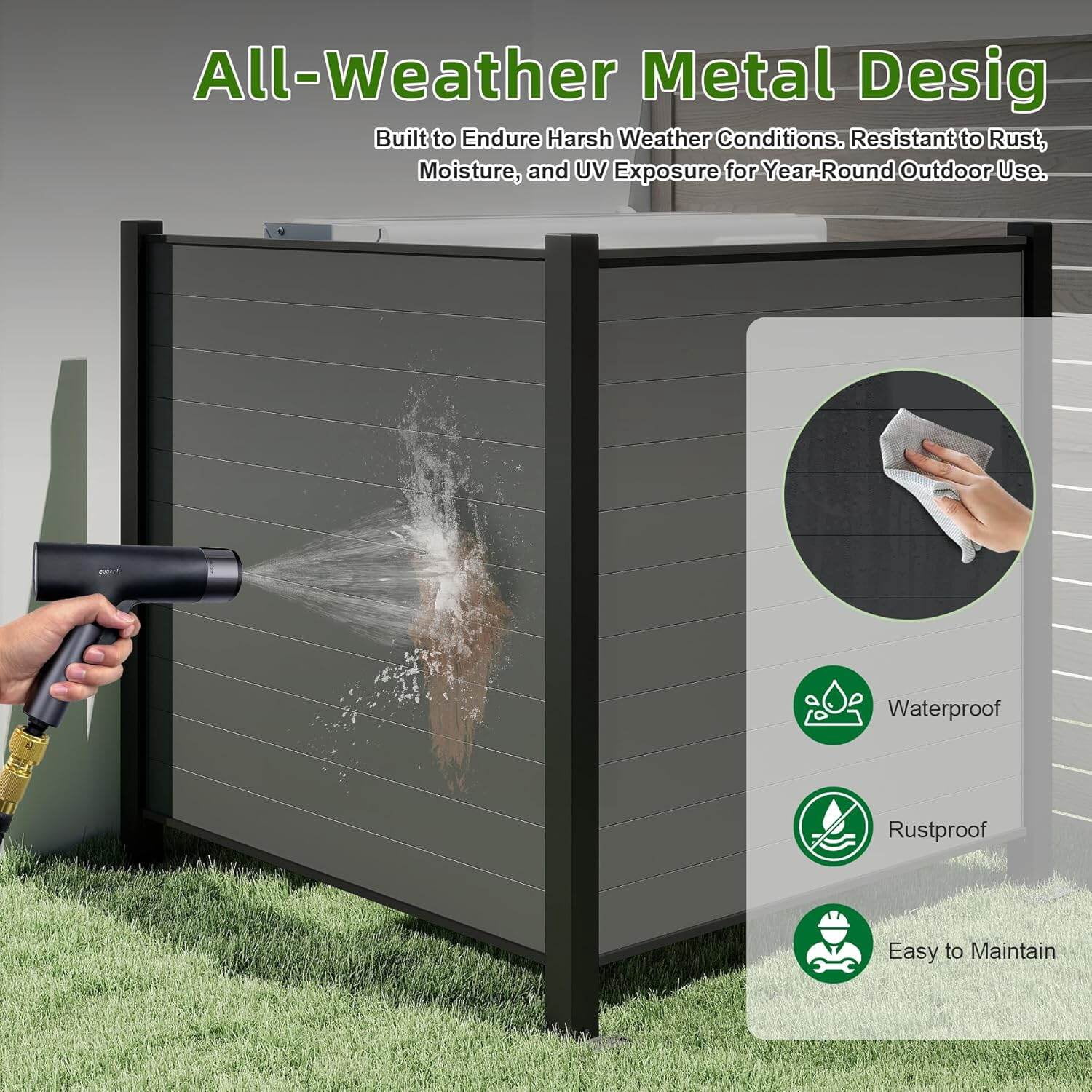Privacy Fence Outdoor Privacy Screens, 50" W x 50" H Air Conditioner Fence, Trash Can Enclosure with Metal Stakes, Metal Decorative Fences for Garden Backyard Patio(2 Panels, Black),Fence Panels