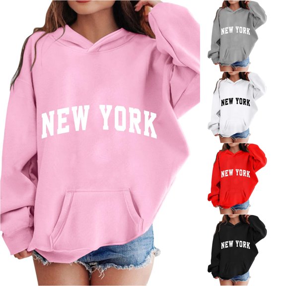 RMGVDSD Girls Hoodies Pullover Sweatshirts Letter Print Casual Hoodie Pocket Relaxed Fit Preppy Sweatshirt Tops Trendy Fall Winter Clothes Kids Sweatshirt 11-12 Years