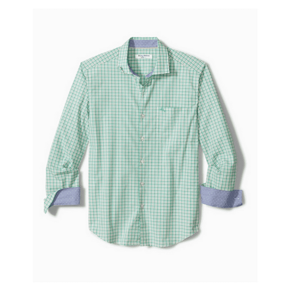 $125 Tommy Bahama T323598 Men's New Port Vista Check L/S Shirt, Deep Sea Teal, M
