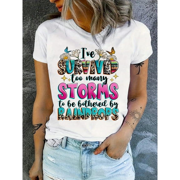 Rise Above The Storms Graphic Tee - Womens Short Sleeve Casual Top For Spring & Summer - Comfortable, Inspirational Crew Neck Shirt 100%   Cotton  100%  Cotton