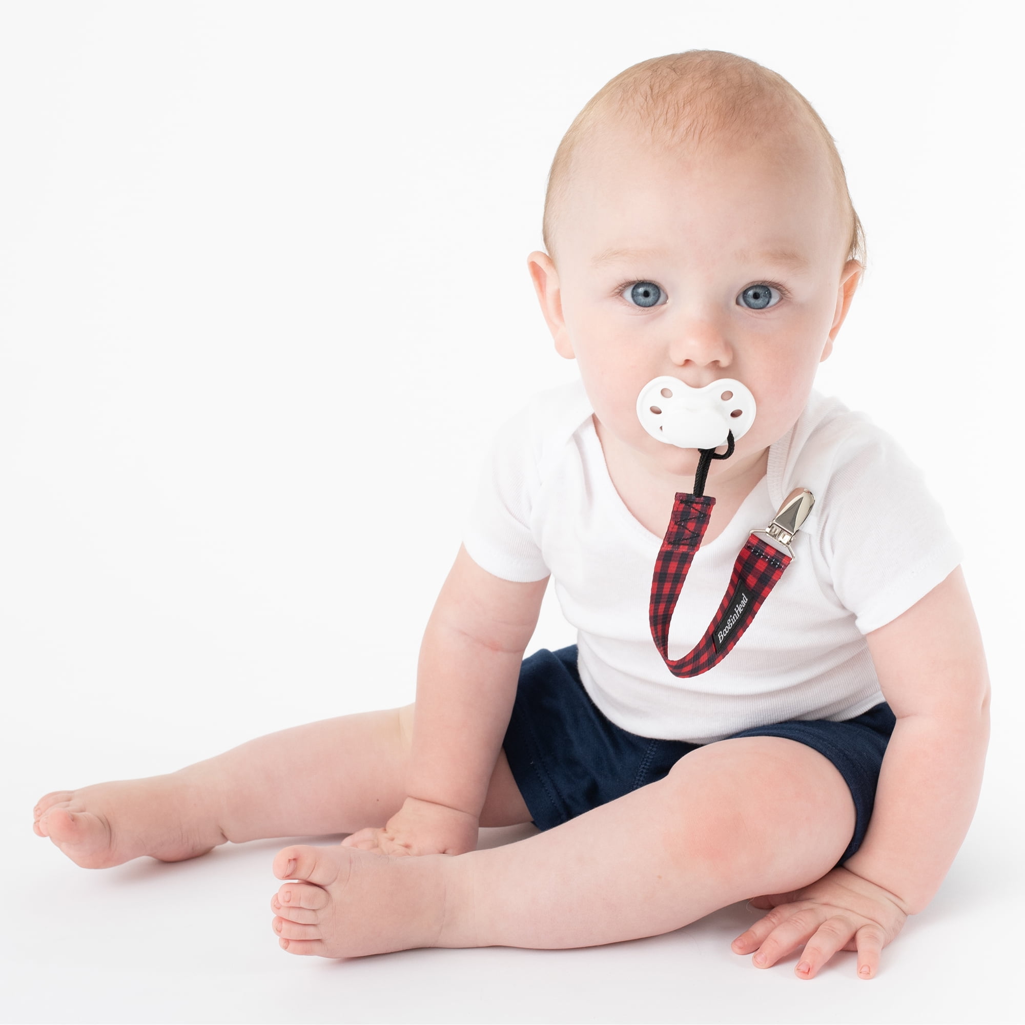 BooginHead Universal Pacifier Clips, Infant Toddler Boys and Girls, Red Plaid