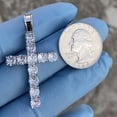 thumbnail image 4 of Men's Real Solid 925 Sterling Silver Tennis Cross Pendant Iced Shiny Bling Charm 1.75" Inch, 4 of 11