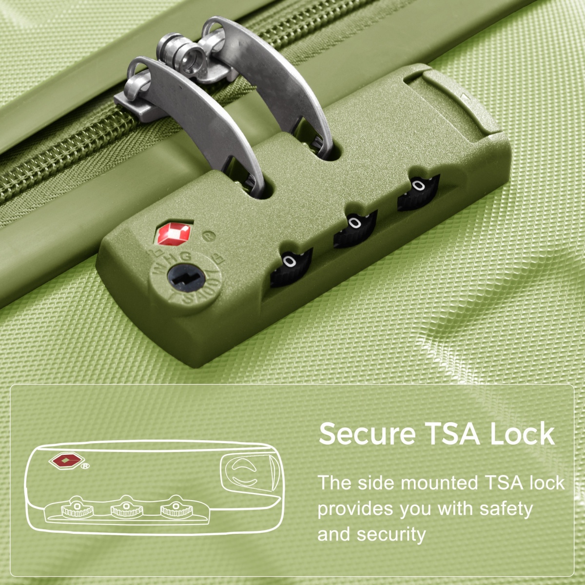 3 Piece ABS Hardshell Luggage Set Lightweight Spinner Wheels TSA Lock Light Green