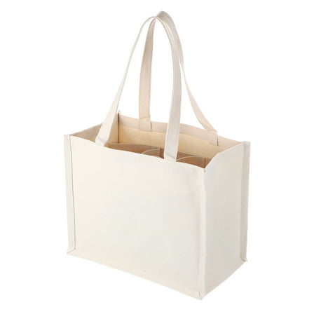 6 Bottle Wine Carrier Tote Bag, Wine Bottle Carrying Bag with Divider Wine Storage Bag, Beige