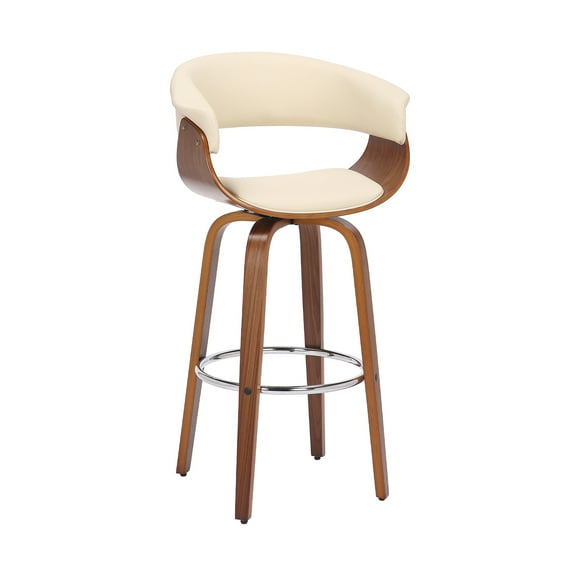 Swivel Bar Stool with Wood Frame & Faux Leather Seat - 30 Inch Height