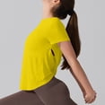 thumbnail image 4 of Yoga Workout Short Sleeve Tees for Women Crewneck Ruched Back Cutout Loose Tunic Tops Lightweight Quick Dry Athletic Shirts Activewear Yellow, 4 of 7