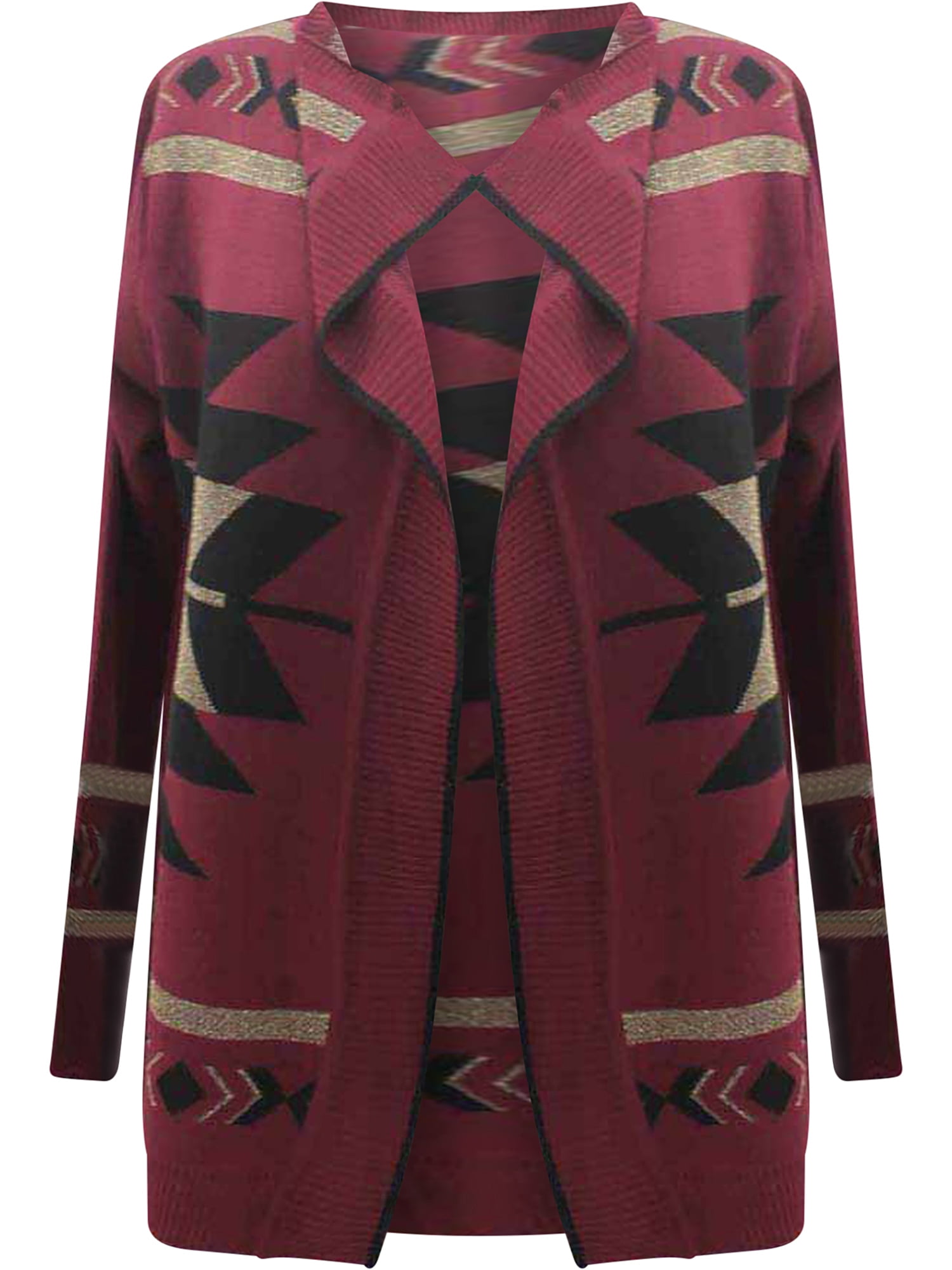 Burgundy Tribal Print Cardigan Sweater 
