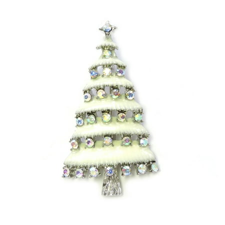 Gorgeous Rhinestone Crystal Christmas Tree Pin Brooch - AB/Silver-tone