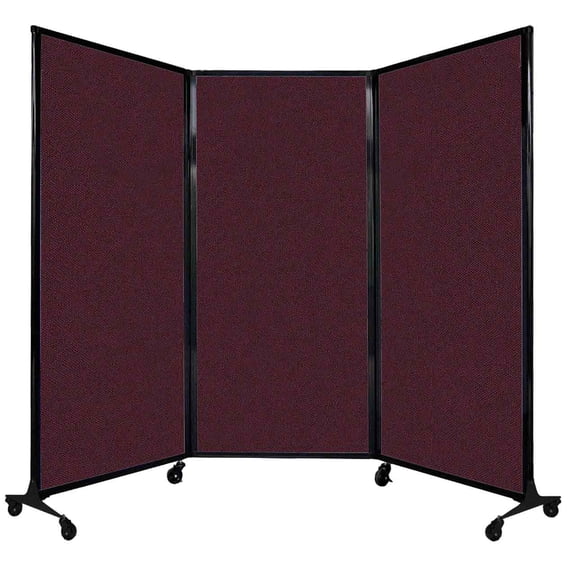 Versare QuickWall Folding Portable Partition Black Frame | 3 Panels | 8'4" x 5'10" Cranberry Fabric