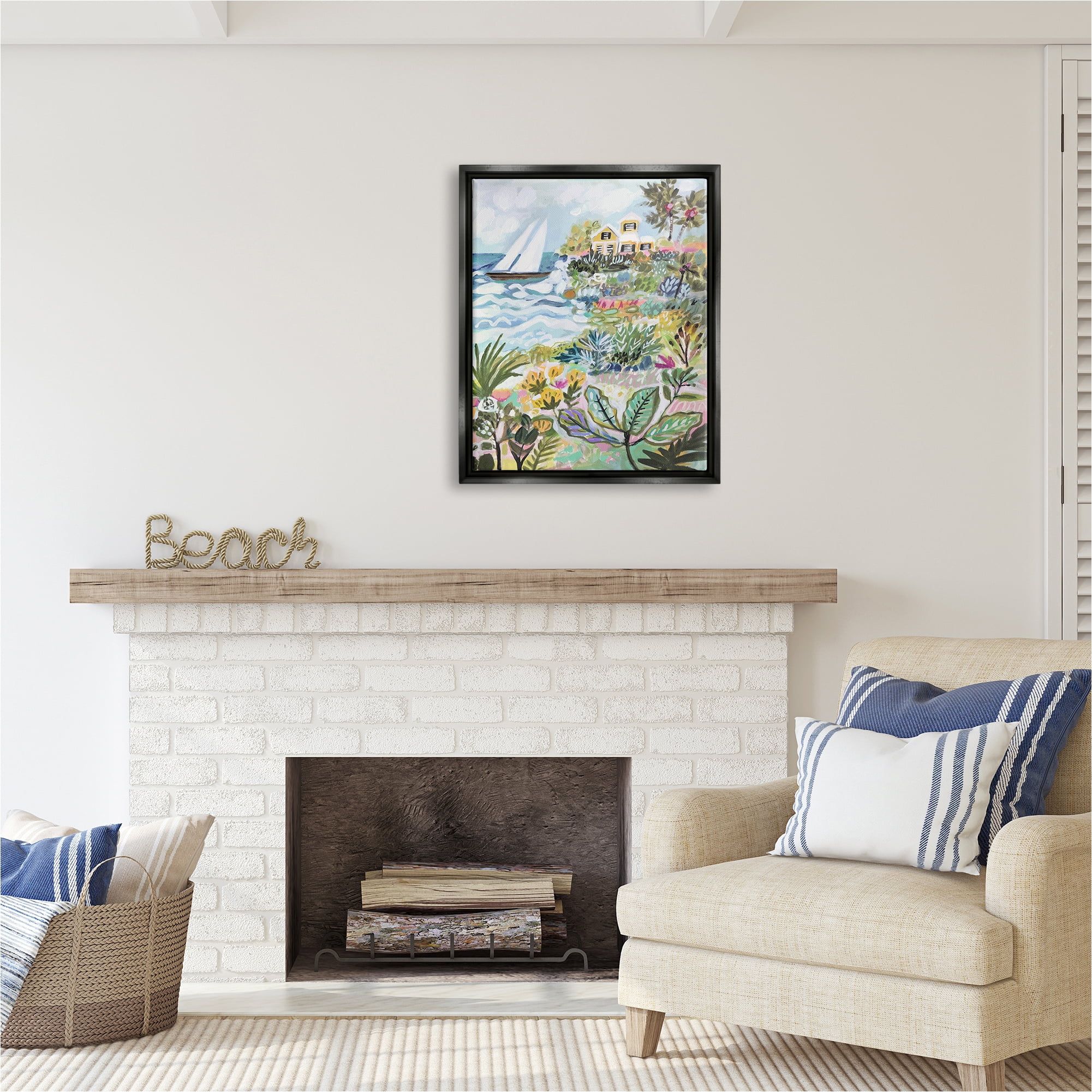 Stupell Industries Abstract Nautical Scene Landscape Painting Black Floater Framed Canvas Art Print Wall Art, 25 x 31