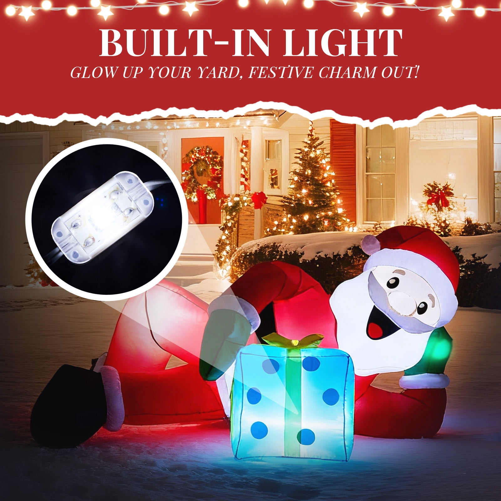 Astoutdoor 7 ft Lighted Christmas Inflatable Decoration, Santa Lying on Floor with Built-in LED Lights, Blow Up Yard Decor for Holiday Front Yard Lawn Garden