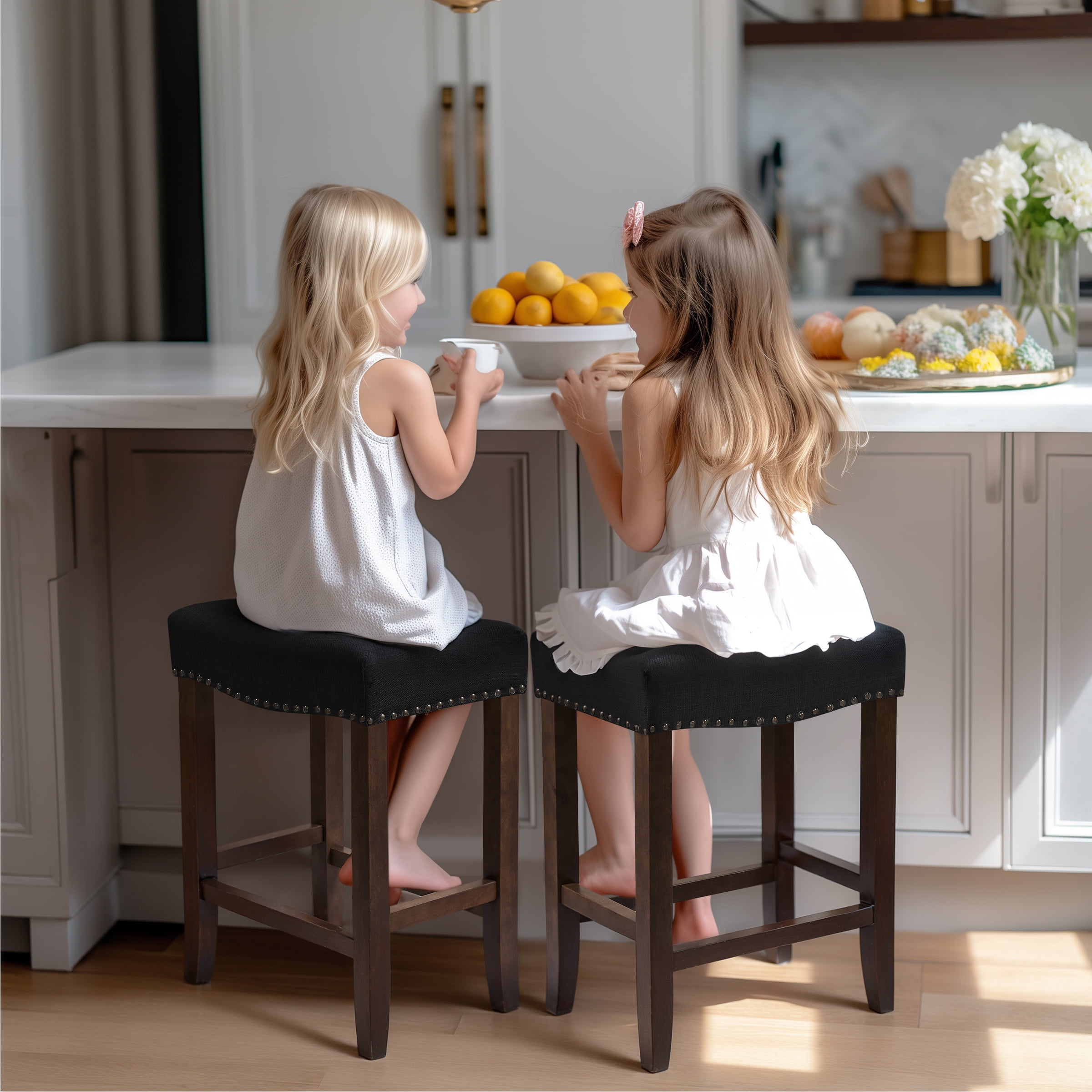 DyFun 24" Backless Bar Stools Modern Counter Stool Chairs Wooden Kitchen Island Stools (Set of 4, Gray)