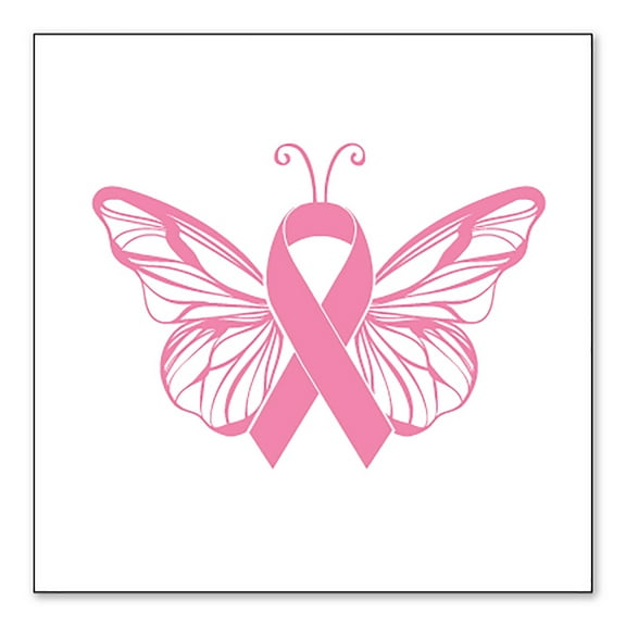 DistinctInk Custom Bumper Sticker - 8" x 8" Decorative Decal - White Background - Pink Ribbon Cancer - Butterfly