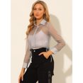 thumbnail image 4 of Blusa Allegra K con Botones para Mujer Manga Larga Transparente Top Gris S, 4 of 6