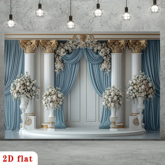 Luxurious Royal Wedding Backdrop White Pink Rose Bridal Shower Background Blue Curtain Engagement Party Decorations Banner Supplies Photo Booth Props