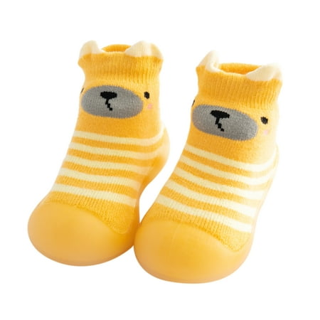 

Cathalem Slippers Thin Feet Kids Toddler Baby Boys Girls Solid Warm Knit Soft Sole Rubber Shoes Socks Boiled Wool Slippers Boys Yellow 26
