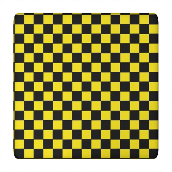 Yellow and Black Checkered Pattern Square Fitted Tablecloth with Elastic Edge,Square Table Cover,Washable Elastic Table Cover for Home Kitchen Party Decor 34"x34"