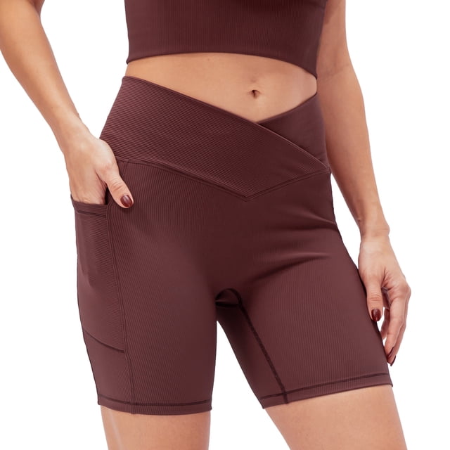 Pantalones cortos de yoga para mujer con bolsillos Pantalones cortos acanalados de cintura alta Push Abanopi Pantalones cortos de mujer