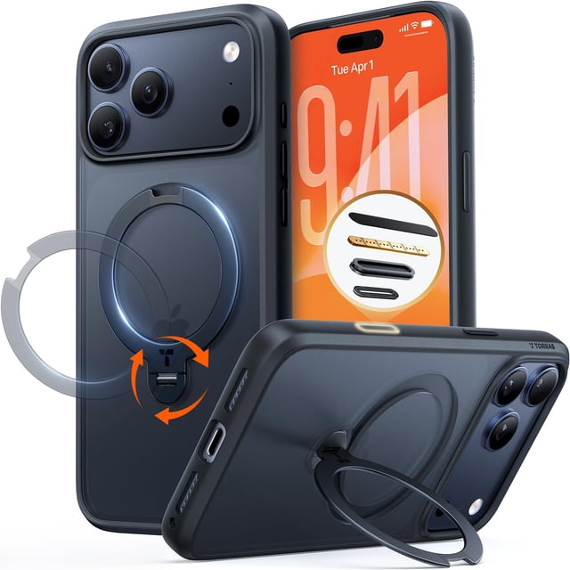 TORRAS Étui Support Rotatif à Verrouillage par Clic 360 pour iPhone 17 Pro Max / Son de Clic Satisfaisant / Protection de Qualité Militaire / Compatible MagSafe / Contrôle de Caméra / O