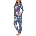 thumbnail image 2 of Renewold Winter Pajamas for Women Cartoon Owls Pajamas Tops and Pants Soft Thermal Sweatpants Home Life T-Shirt Size XS, 2 of 5