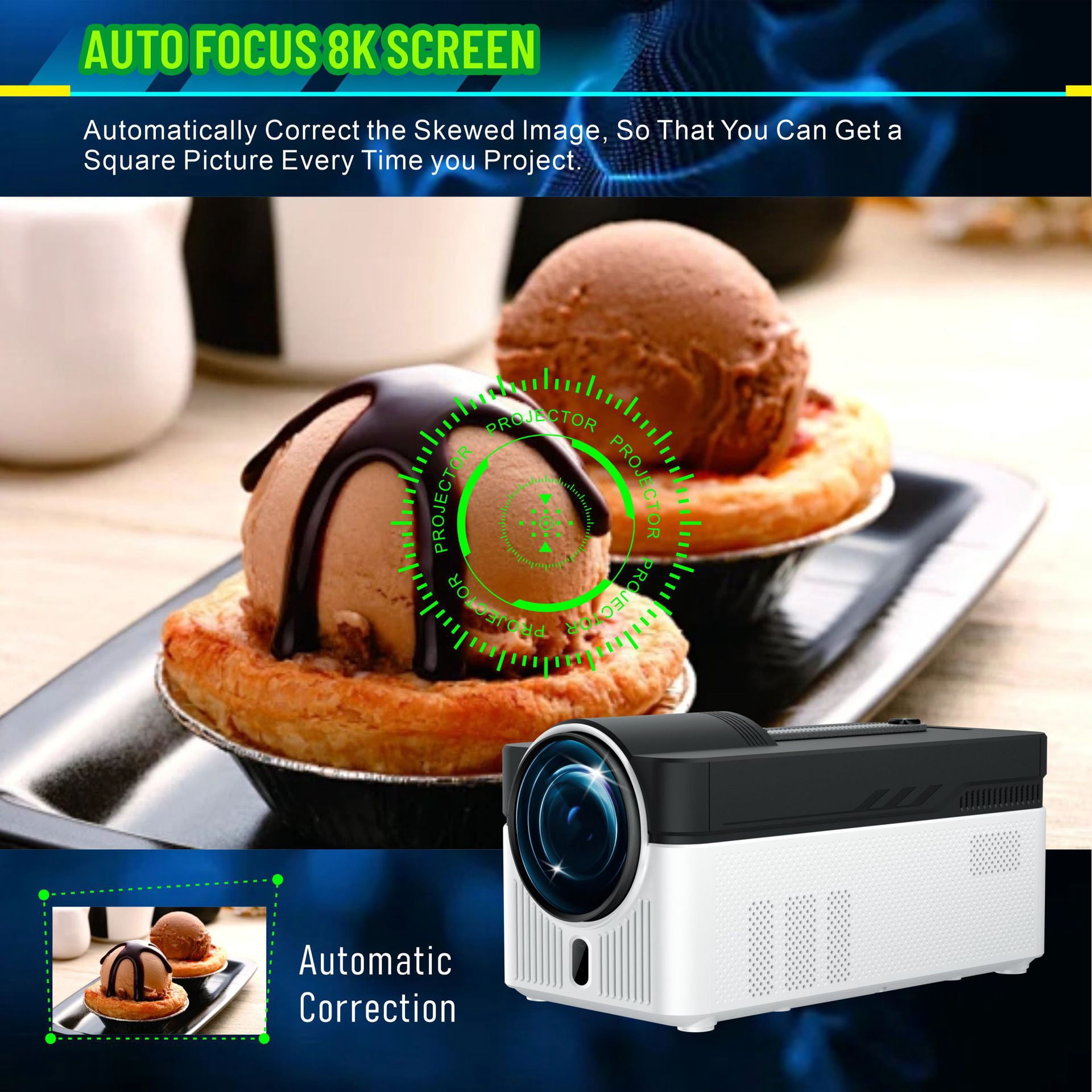 Ultra Short Throw 1080P Projector, 700 ANSI Lumens Smart Home Theater Projector with Android 11, WiFi 6 & Bluetooth 5.4, 2GB RAM 32GB ROM, Auto Electric Focus, 0.6:1 Throw Ratio, 40-200 Inch Display,