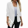 thumbnail image 3 of 2025 Summer Linen Women 3/4 Stretchy Ruched Sleeve Fully-Lined Casual Work Jacket with Pockets White M, 3 of 7