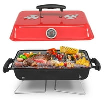 Tcbosik Portable Charcoal Grill, 20.8" Compact Tabletop Barbecue Smoker, BBQ Grill with Lid for Outdoor Cooking Camping Picnic, Red
