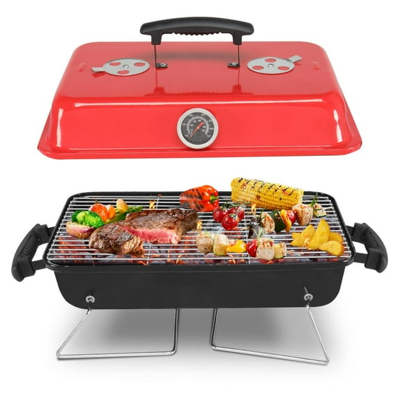 Tcbosik Portable Charcoal Grill, 20.8" Compact Tabletop Barbecue Smoker, BBQ Grill with Lid for Outdoor Cooking Camping Picnic, Red