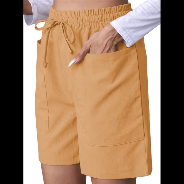 Pantalones Cortos Casuales Omen con Cordón Ajustable, Cintura Elástica y Cómodos, de Verano, con Bolsillos, Color Cúrcuma, XXL