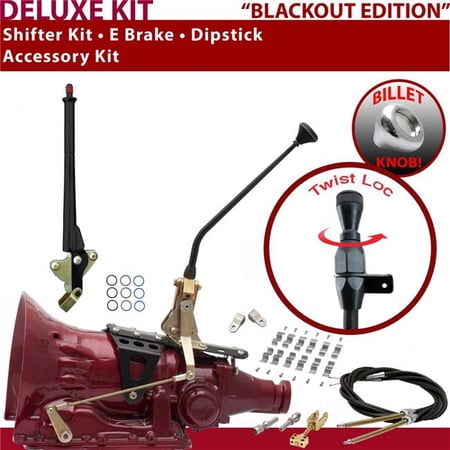 American Shifter TH350 Shifter Kit Black 12 in. E Brake Cable Clamp Clevis Dipstick for F1621