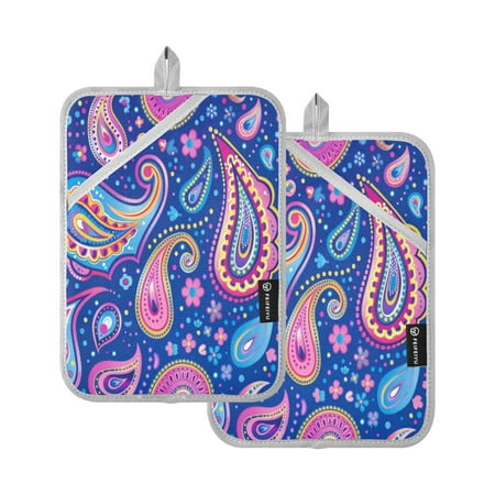 

Pot Holders Set of 2 Heat Resistant Potholders for Kitchen Easy Grip Oven Mitts for Microwave Oven Baking Kitchen BBQ Colorful Paisley Pattern