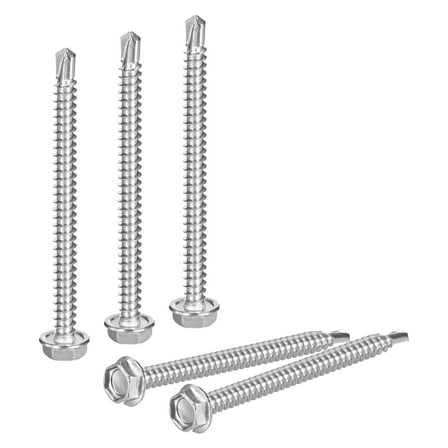 Uxcell 50 Pack #10 x 2-1/2" Self Drilling Screws, 410 Stainless Steel Self Tapping Screws for Metal, Hex Washer Head Sheet Metal