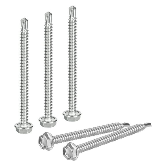 Uxcell 25 Pack #10 x 2-1/2" Self Drilling Screws, 410 Stainless Steel Self Tapping Screws for Metal, Hex Washer Head Sheet Metal