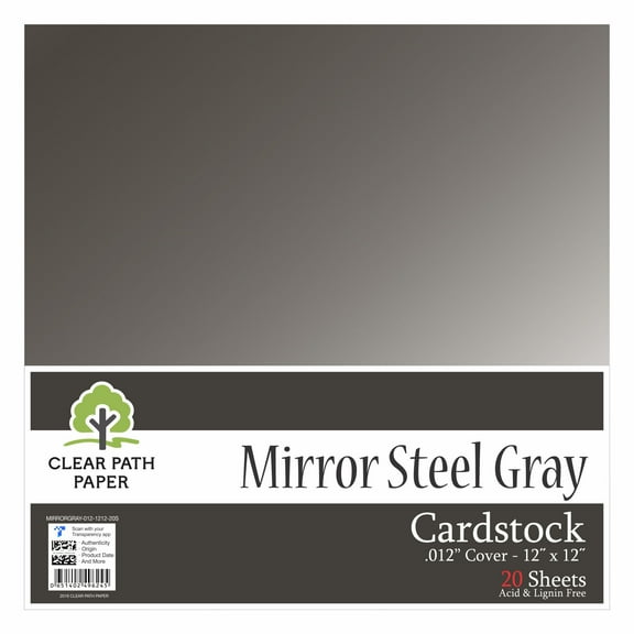 Mirror Steel Gray Cardstock - 12 x 12 inch - .012" Thick - 20 Sheets - Clear Path Paper