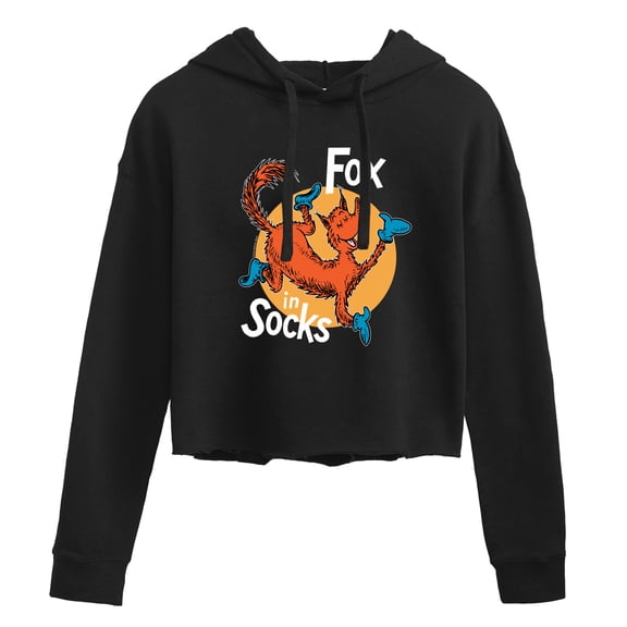 Dr. Seuss - Fox In Socks Jumping - Juniors Cropped Pullover Hoodie