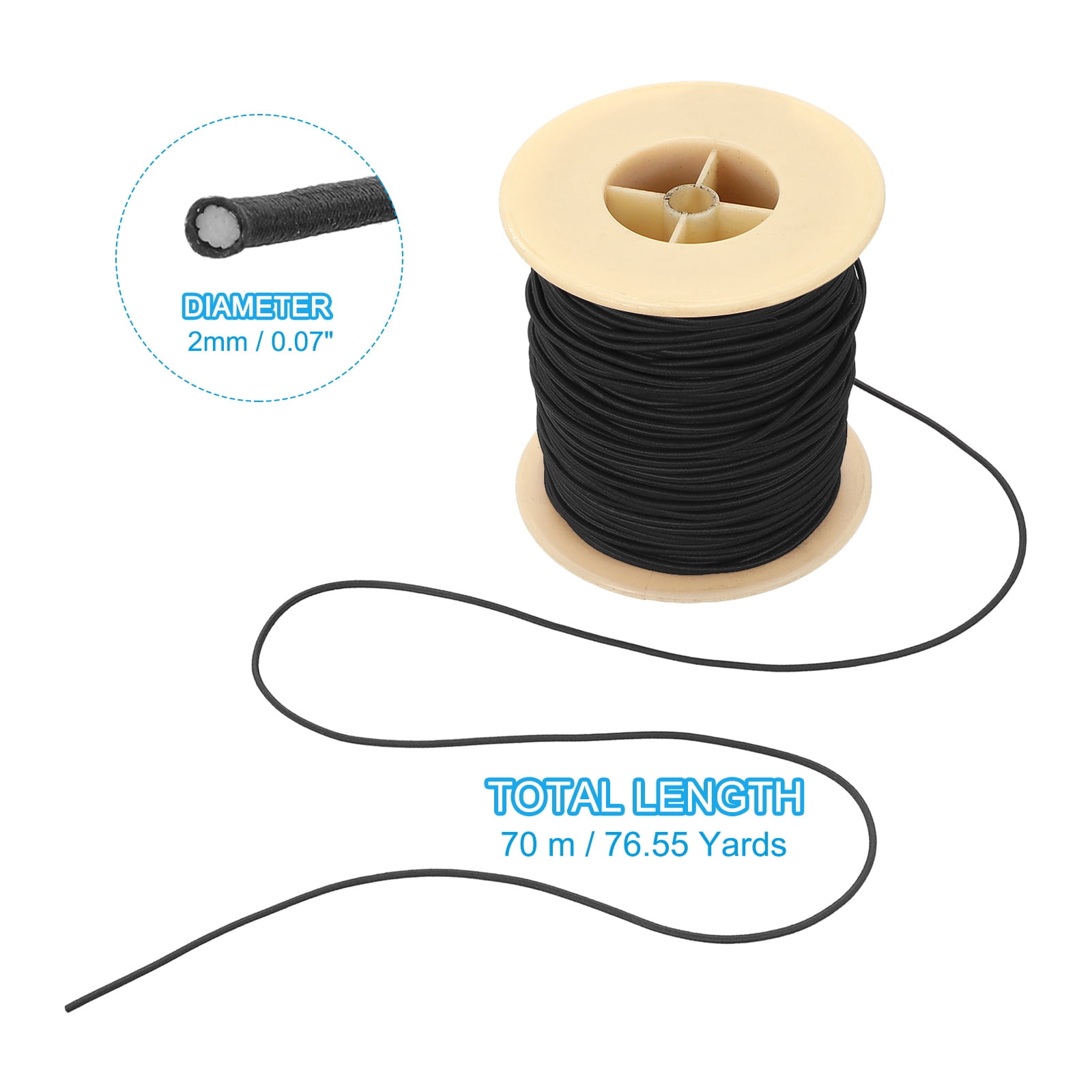 Uxcell Elastic Cord, 2 mm Stretchy Elastic String 77 Yards for Jewelry Making, Necklaces, Beading and Crafts DIY, Black