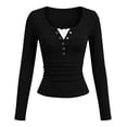 thumbnail image 2 of Zormilly Long Sleeve Shirts for Women Ribbed Knit Crew Neck Slim Fitted Fall Outfits 2026 Fashion Ruched Basic Tees, S-2XL, 2 of 9