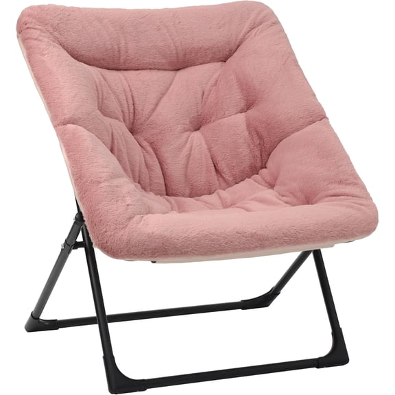 Saucer Chair for Adults, Soft Faux Fur Accent Chair, Foldable Oversized Reading Chair, X-Large, Dusky Pink