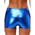 thumbnail image 2 of Zaldita Women's Metallic Shiny Rave Booty Shorts High Waist Bottoms for Dance Halloween Royal Blue M, 2 of 7