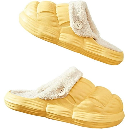 

PIKADINGNIS Women Men Cozy Soft Fluffy Fur Bubble Cloud House Shoes Knock-down Dismountable Fleece Lining Indoor Slippers Outdoor